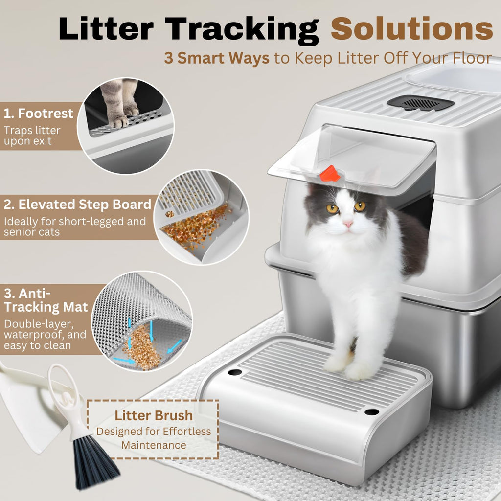 XXL Stainless Steel Sifting Litter Box with Lid E73364