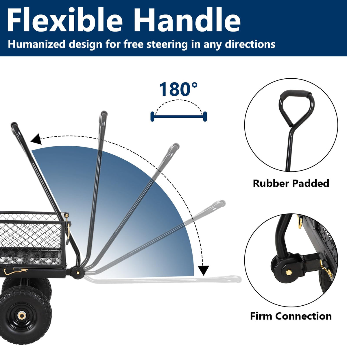 10" Flat Free Tires Steel Garden Cart with Rotating Handle E642032