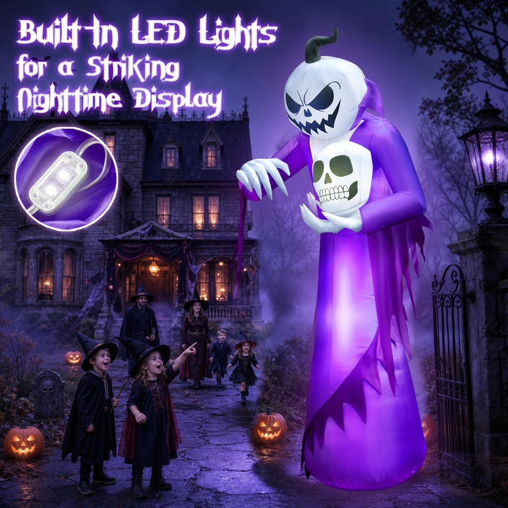 12FT Halloween Inflatables Outdoor Pumpkin Ghost Wizard B80927