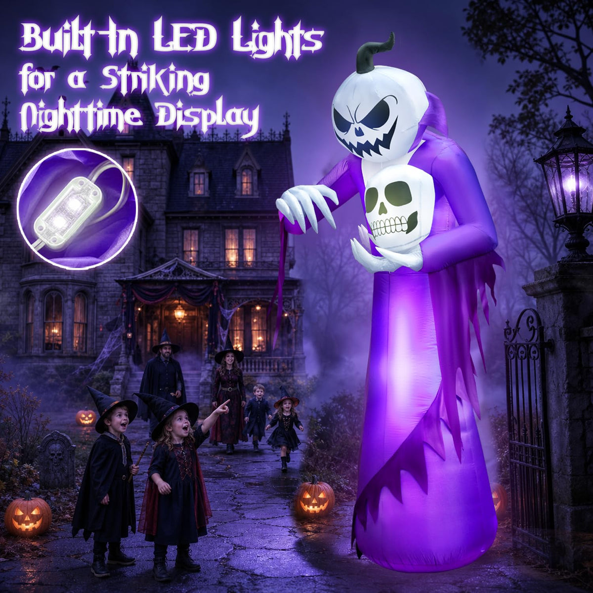 12FT Halloween Inflatables Outdoor Pumpkin Ghost Wizard B80927