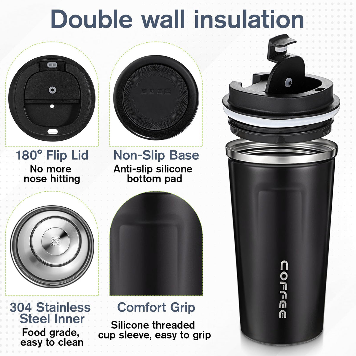 4 Pack 17oz Stainless Steel Insulated Coffee Mug with Lid P368
