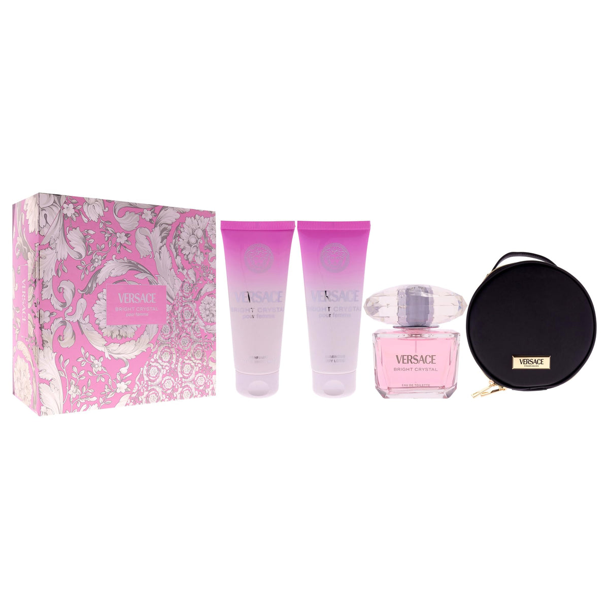 4 Pc Gift Set 3oz EDT Spray, 3.4oz Body Lotion, 3.4oz Shower Gel, Round Make Up Case U32889