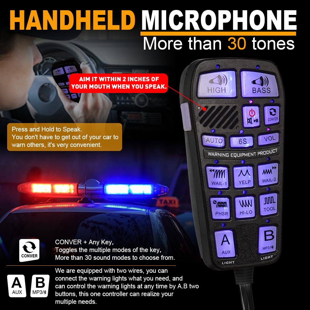 250W Multi-Tones Slim PA Siren Speaker with Handheld Controller & Mic C16159