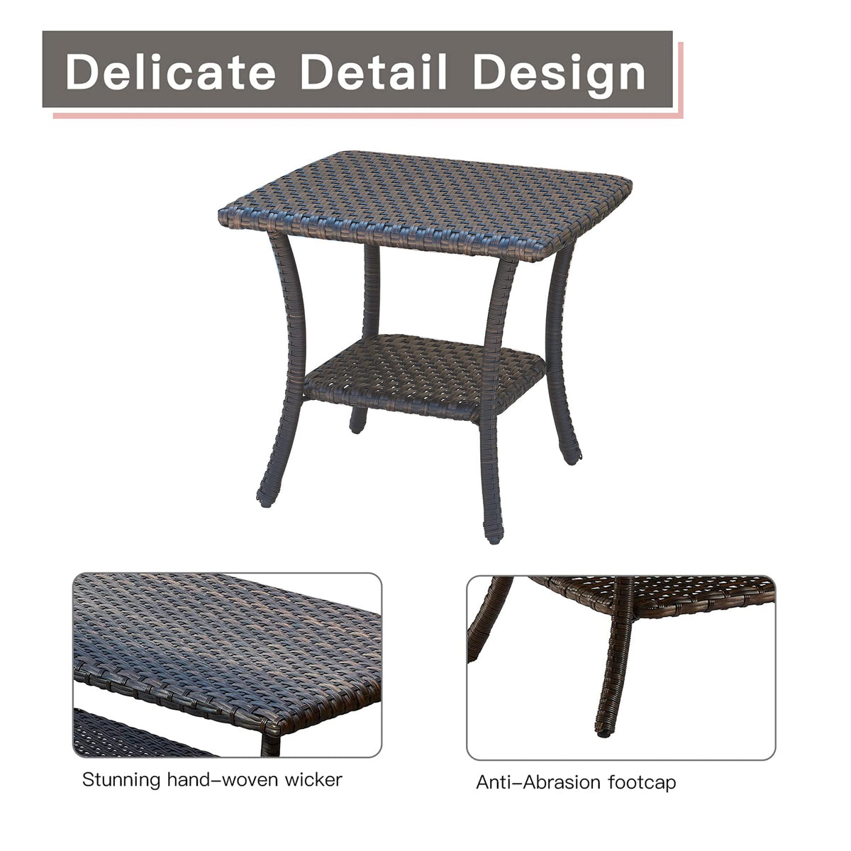 Brown Wicker Rattan 2-Tier Outdoor Coffee Table Y420013