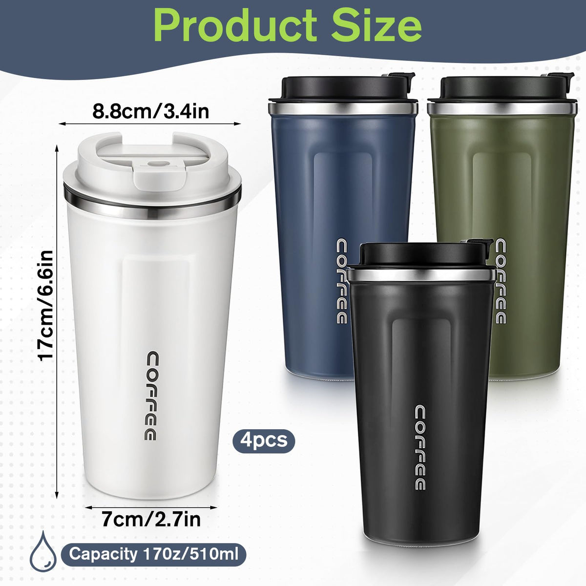 4 Pack 17oz Stainless Steel Insulated Coffee Mug with Lid P368