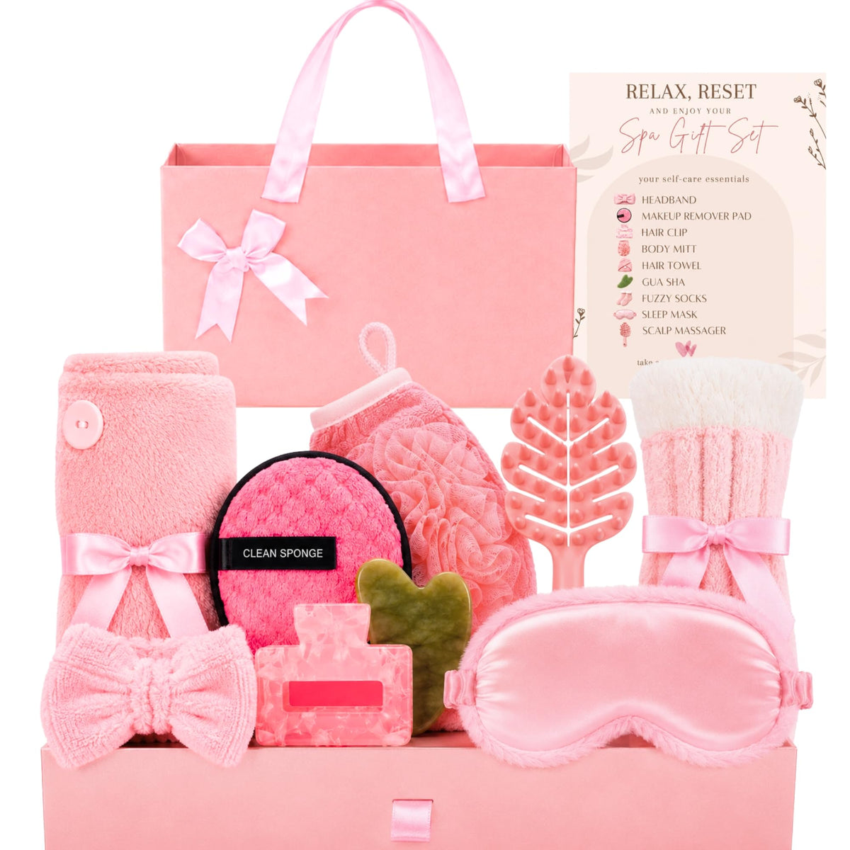 11pc Pink Spa Gift Set with Gua Sha and Sleep Mask F25350