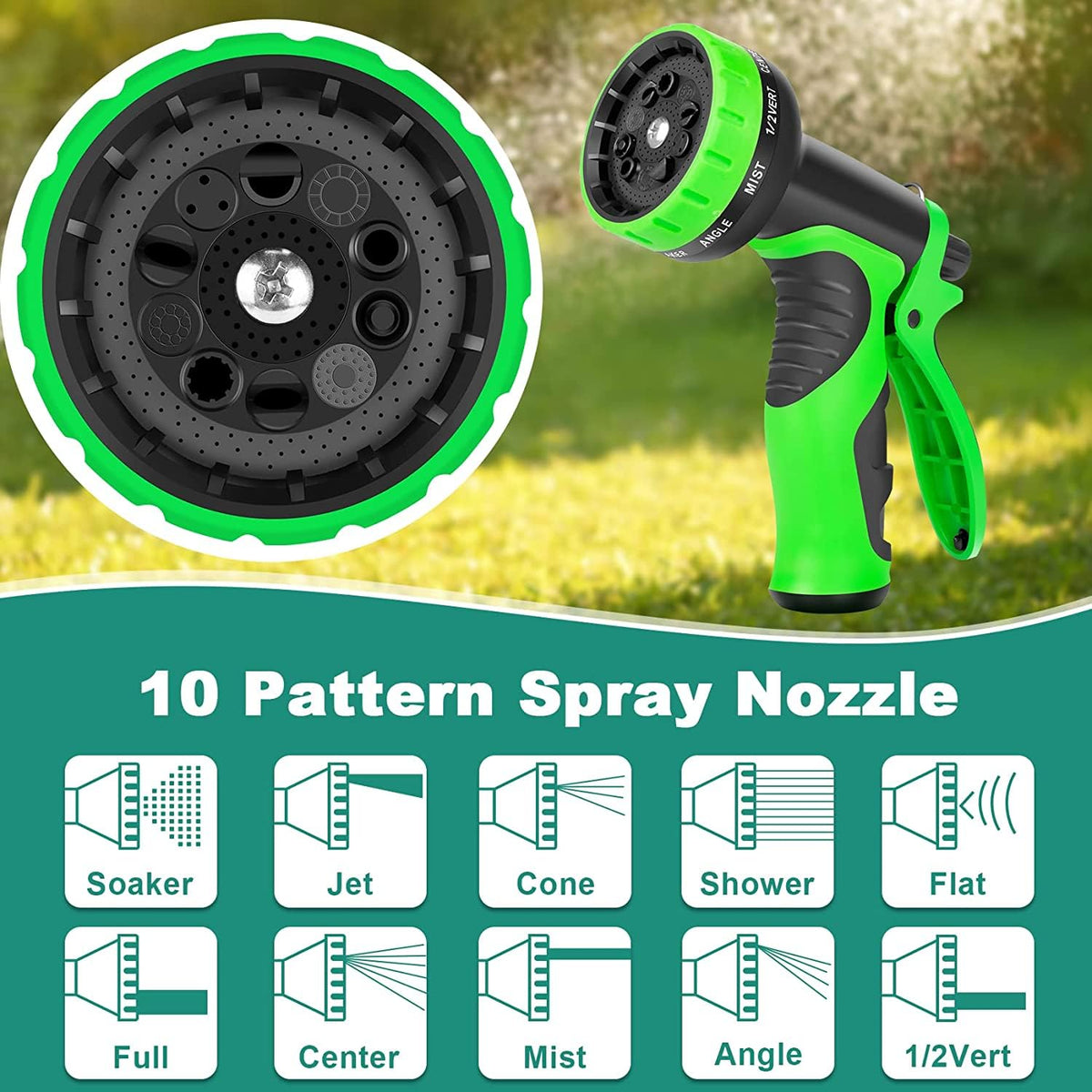 100FT Lightweight Garden Hose with 10-Pattern Nozzle A95692