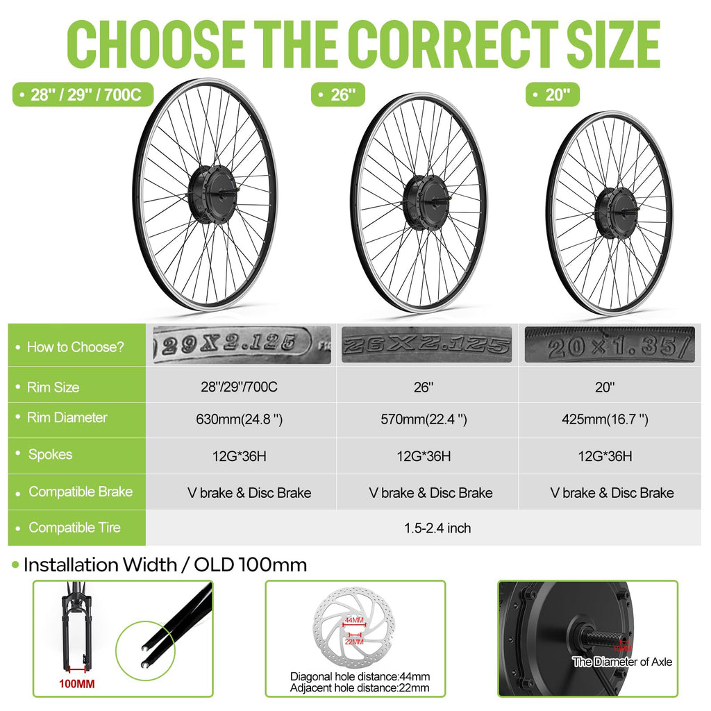 48V 500W Front Wheel Hub Motor Ebike Conversion Kit with Battery P200