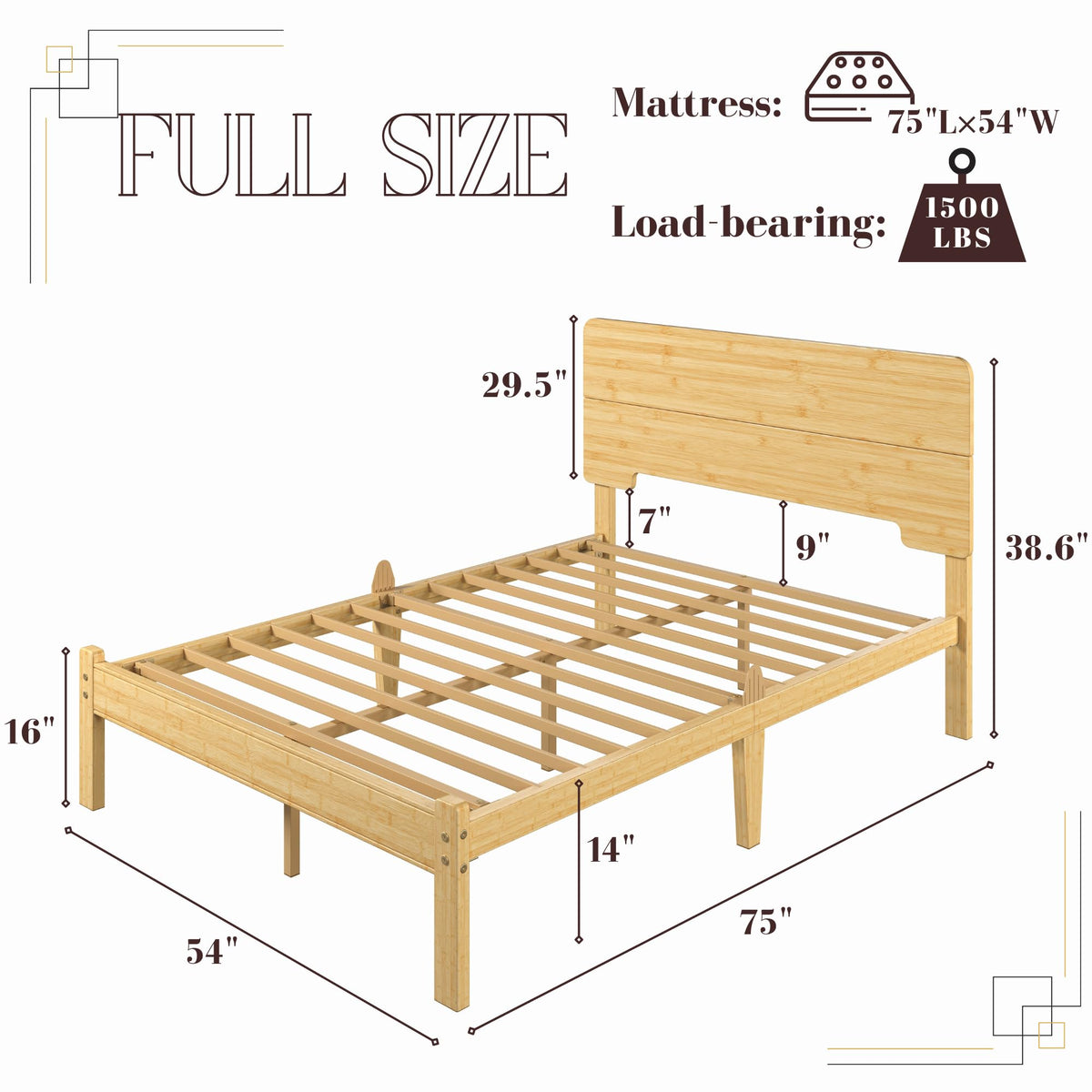 14 inch Bamboo Full Bed Frame with Headboard R16990
