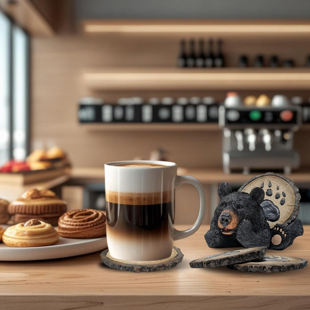 Resin Bear Coaster Set with 4 Coasters and Holder D80586