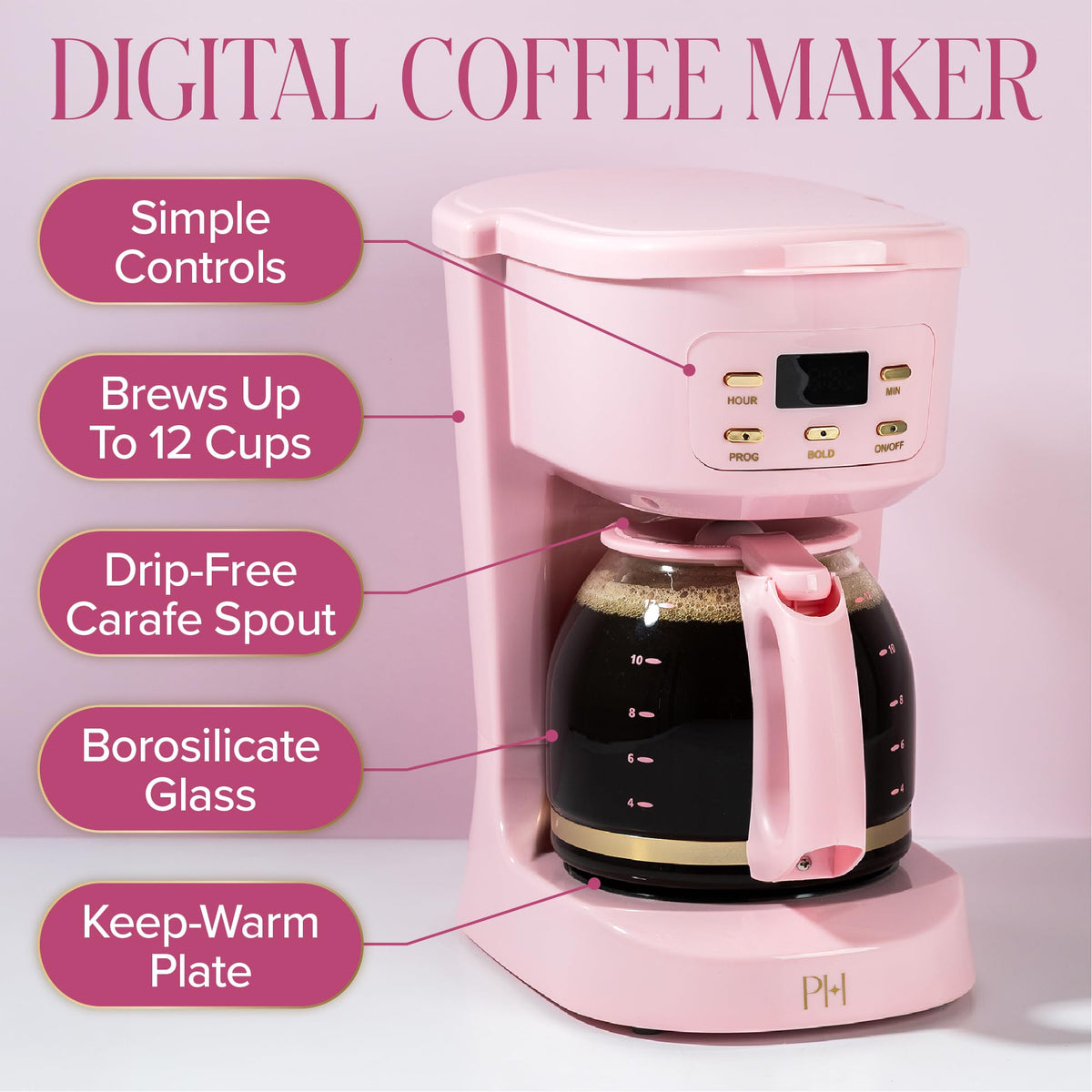 12-Cup Programmable Drip Coffee Maker with Glass Carafe S39302