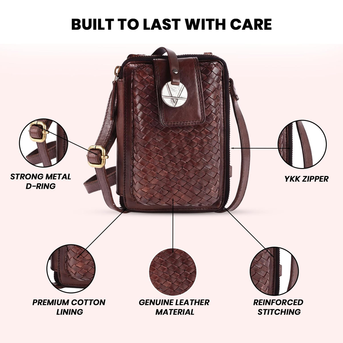 Genuine Leather Small Crossbody Bag with Adjustable Detachable Strap W47562