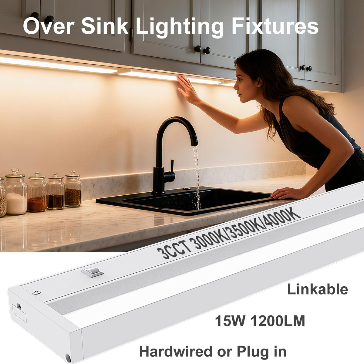 24 Inch LED Under Cabinet Lighting, 3 Color Temperatures, 1200LM Linkable M386916