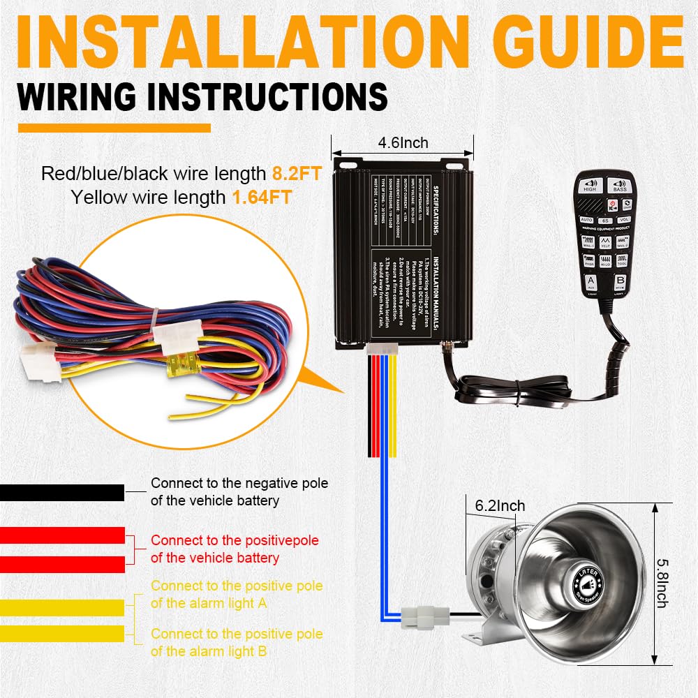 250W Multi-Tones Slim PA Siren Speaker with Handheld Controller & Mic C16159
