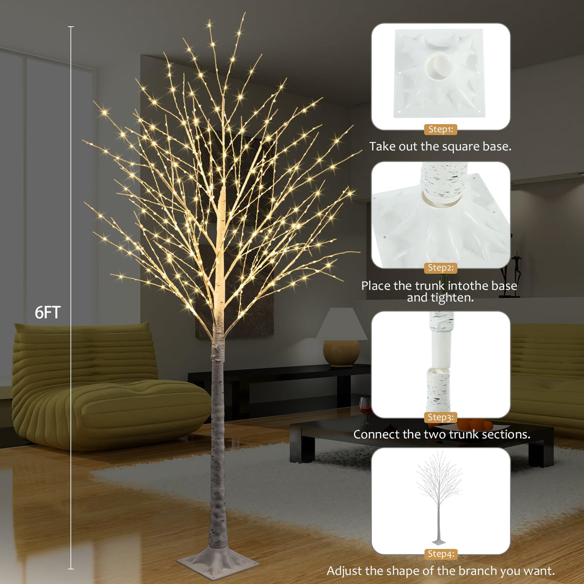 6FT Lighted Birch Tree 500 LED Warm White S66303