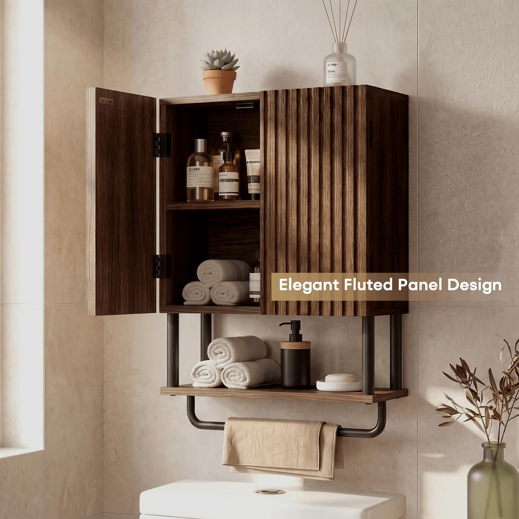 Farmhouse Fluted Wood Wall Mounted Bathroom Cabinet with Adjustable Shelf N51617