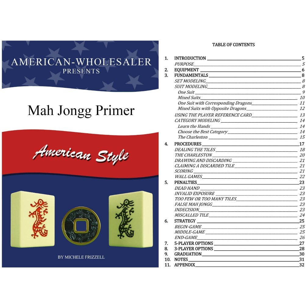 American Mah Jongg Set - 166 White Tiles, 4 Rack/Pushers, Blue Canvas Bag O3250