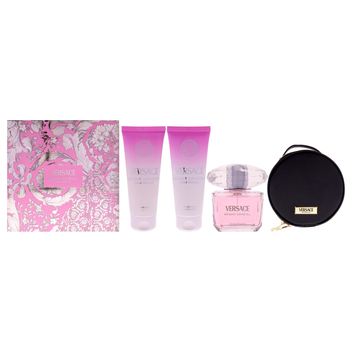 4 Pc Gift Set 3oz EDT Spray, 3.4oz Body Lotion, 3.4oz Shower Gel, Round Make Up Case U32889