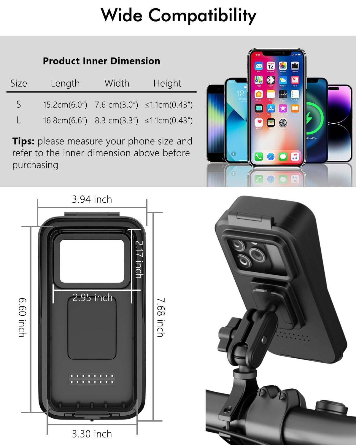 IP65 Waterproof Motorcycle Phone Mount H39649
