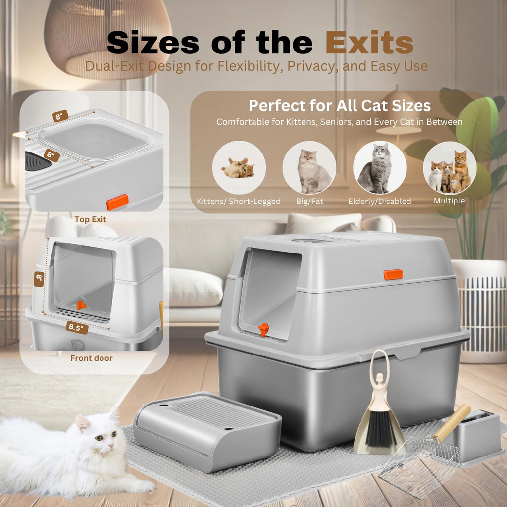 XXL Stainless Steel Sifting Litter Box with Lid E73364
