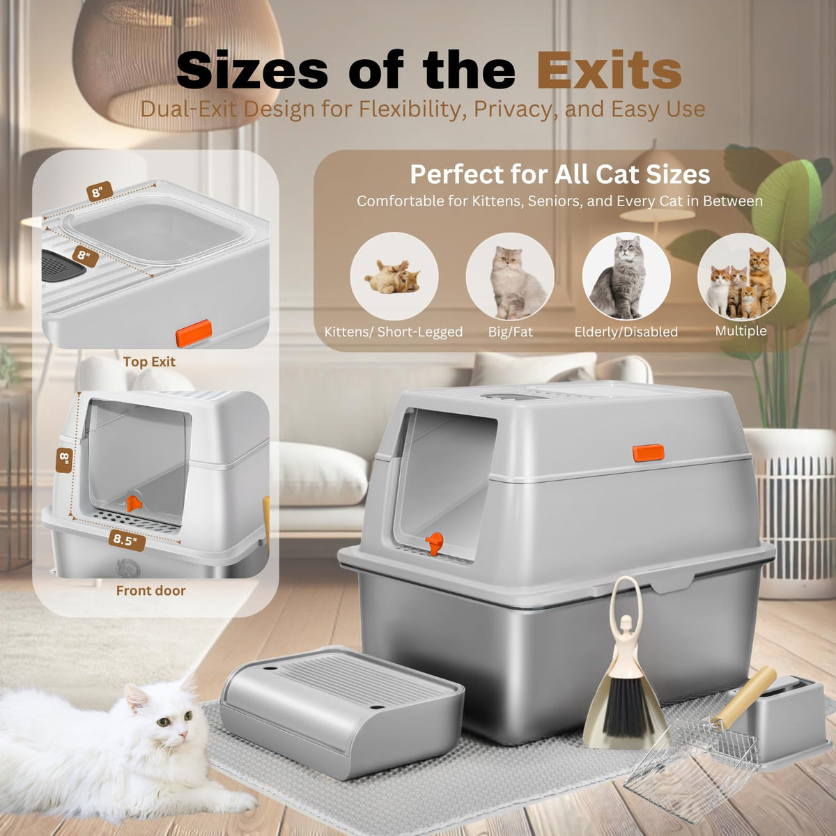 XXL Stainless Steel Sifting Litter Box with Lid E73364