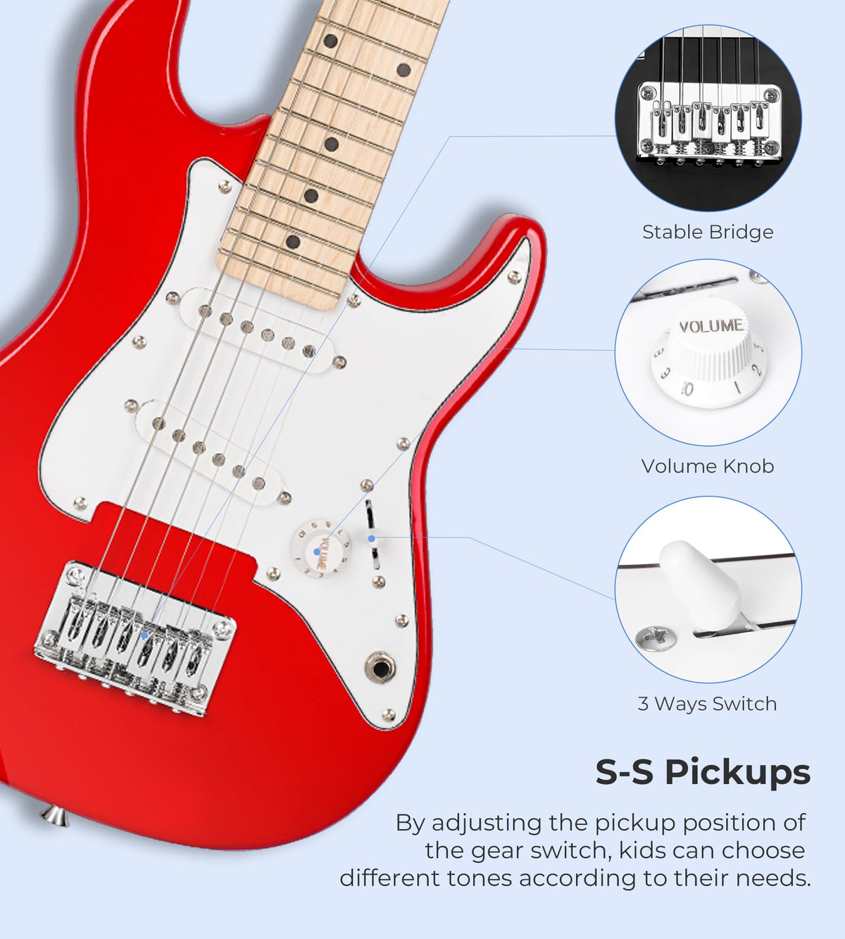30 Inch Kids Electric Guitar Starter Kit with Amp Red C813