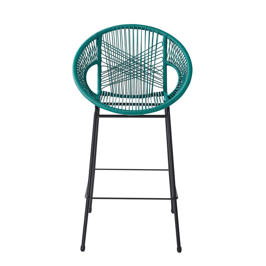 Teal Faux Wicker Outdoor Bar Stool, Set of 2 O878751