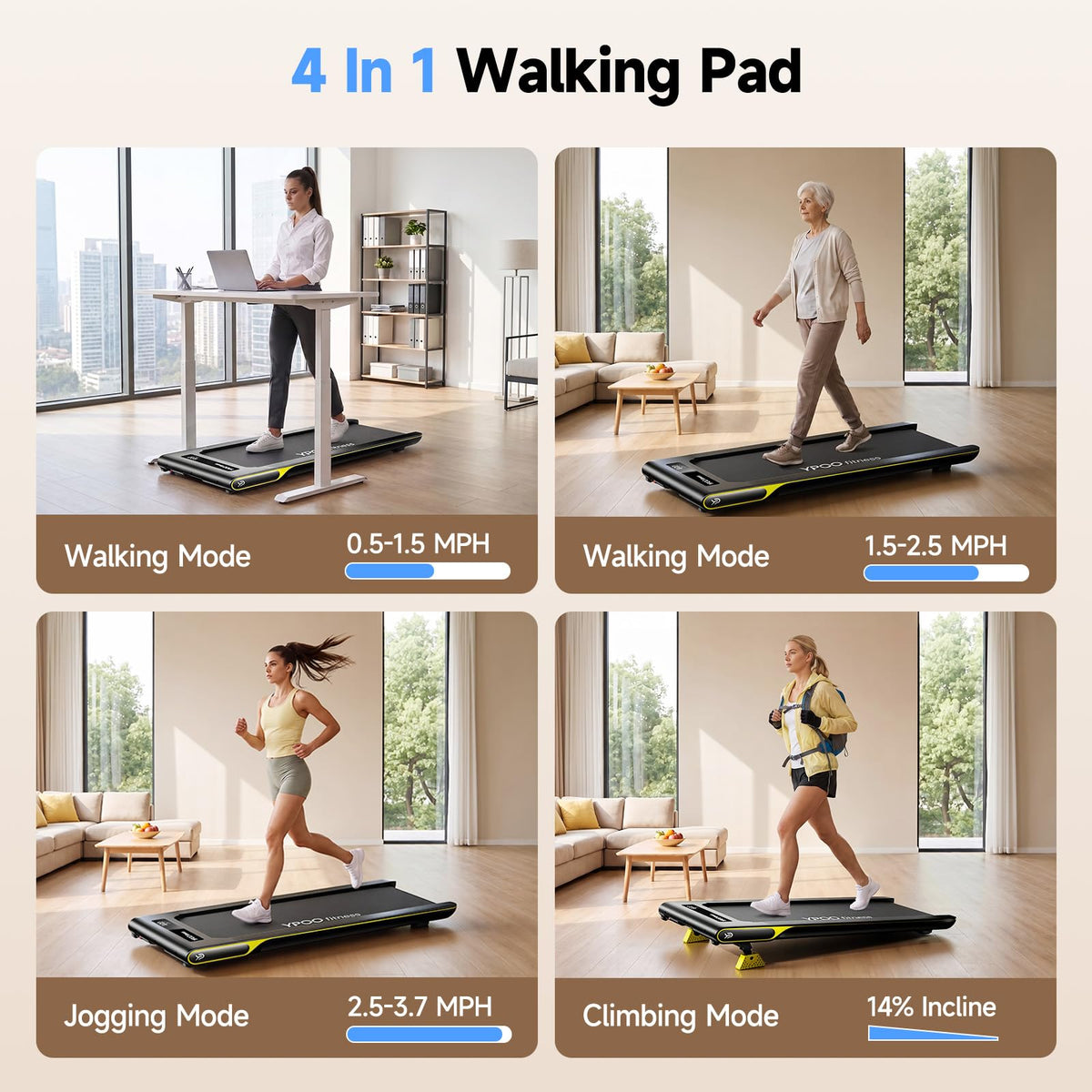 Walking Pad with 14% Incline Under Desk Treadmill F992635