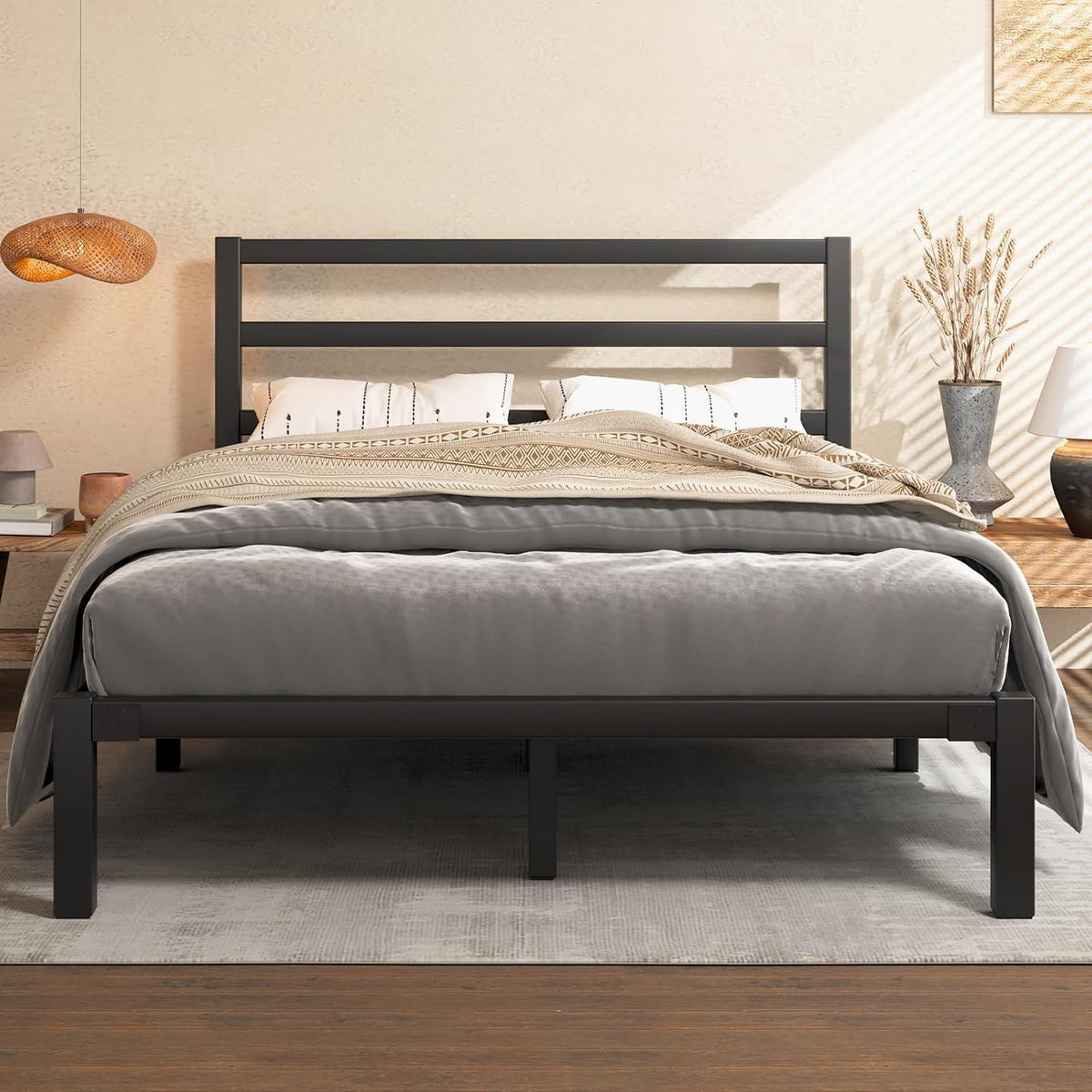Queen Metal Platform Bed Frame with Headboard Z97100