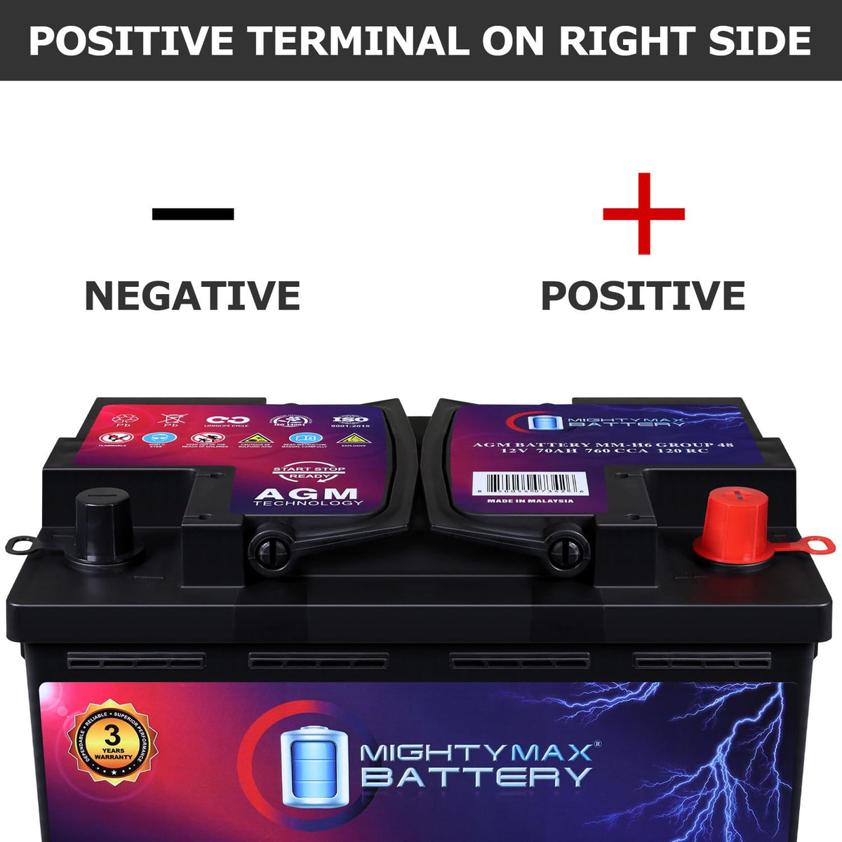 12V 70AH 760CCA Replacement Battery T24377