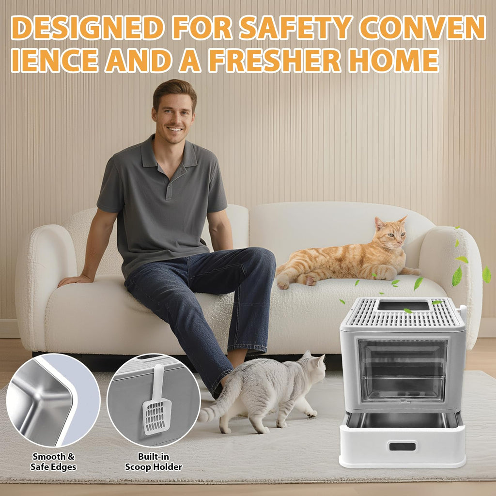 XL Stainless Steel Cat Litter Box with Drawer H53765