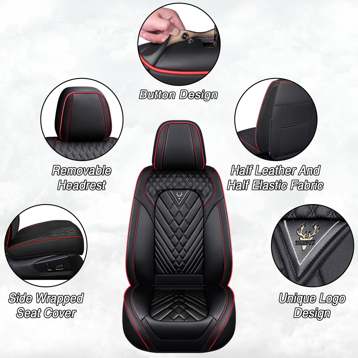 Black-Red Leather Car Seat Covers Full Set B368