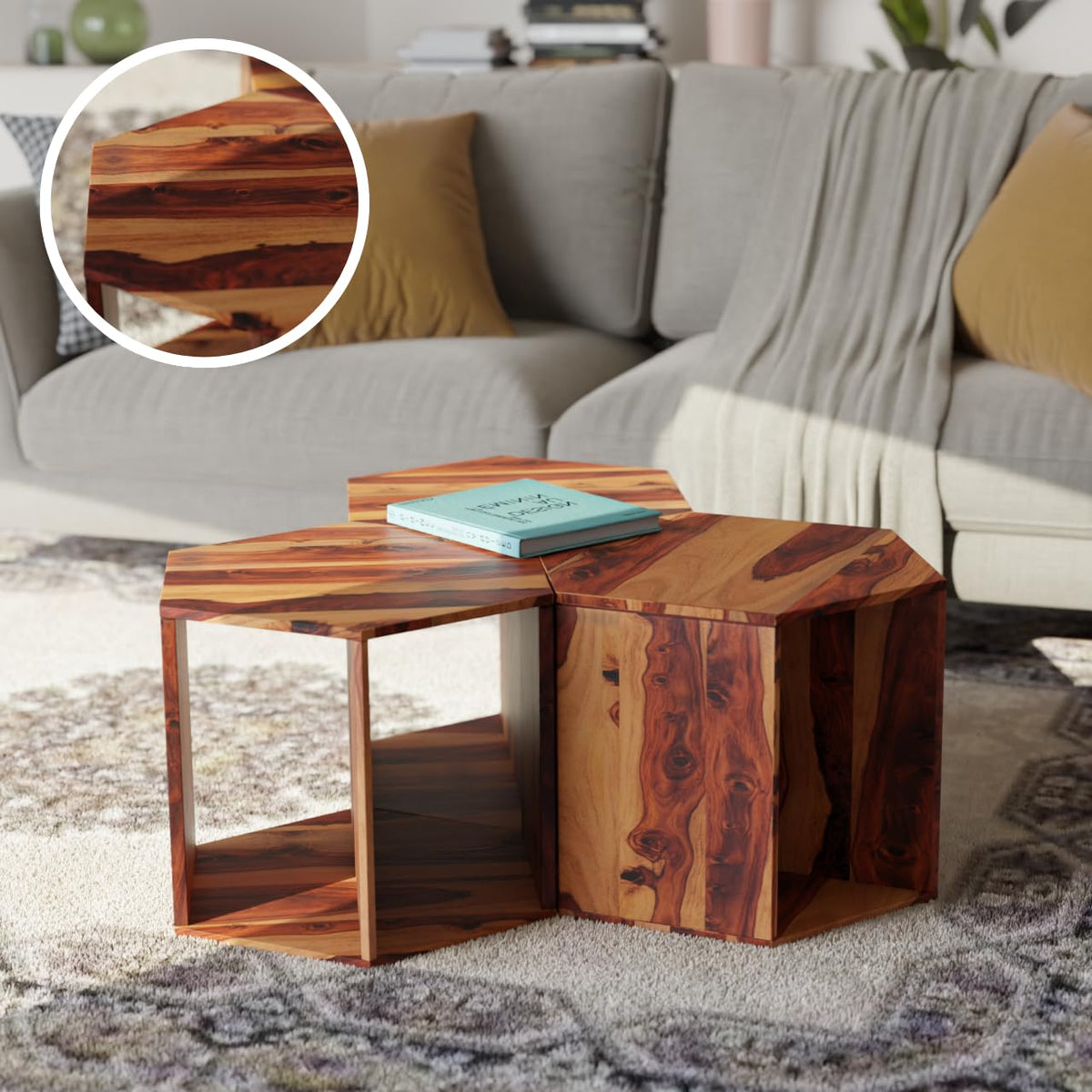 Solid Sheesham Wood Coffee Table Set of 3 K454744
