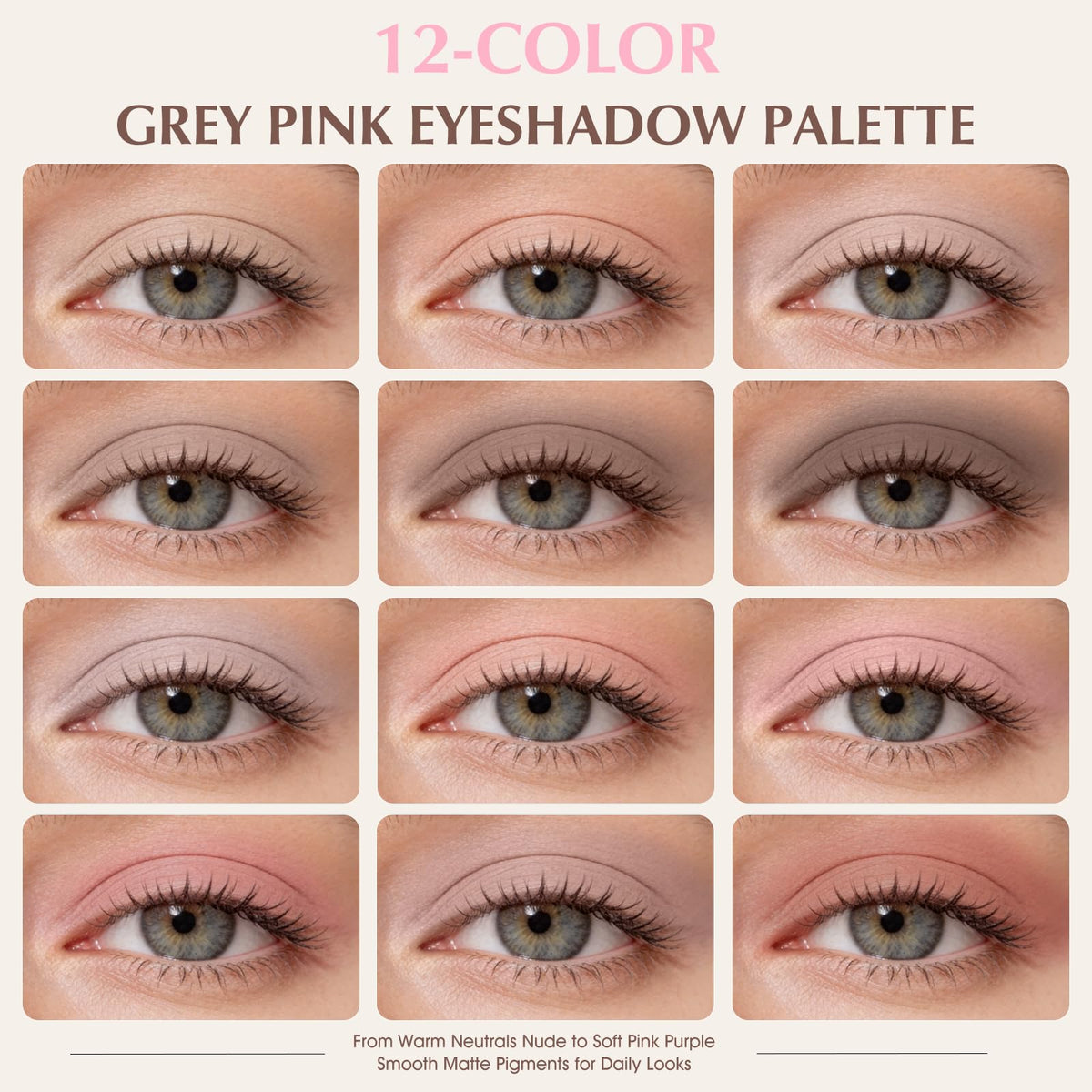 Mauve Pink Grey Brown Matte Eyeshadow Palette with Brush S7557