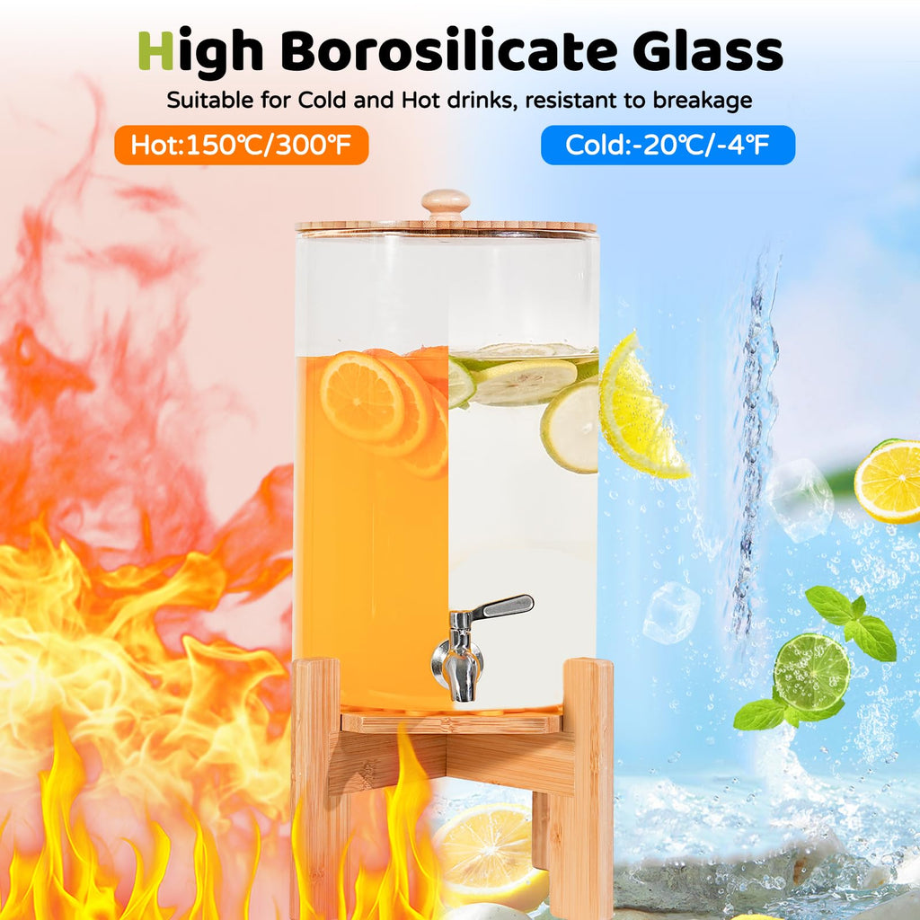 2.2 Gallon Glass Beverage Dispenser with Wood Stand and Stainless Steel Spigot G17899