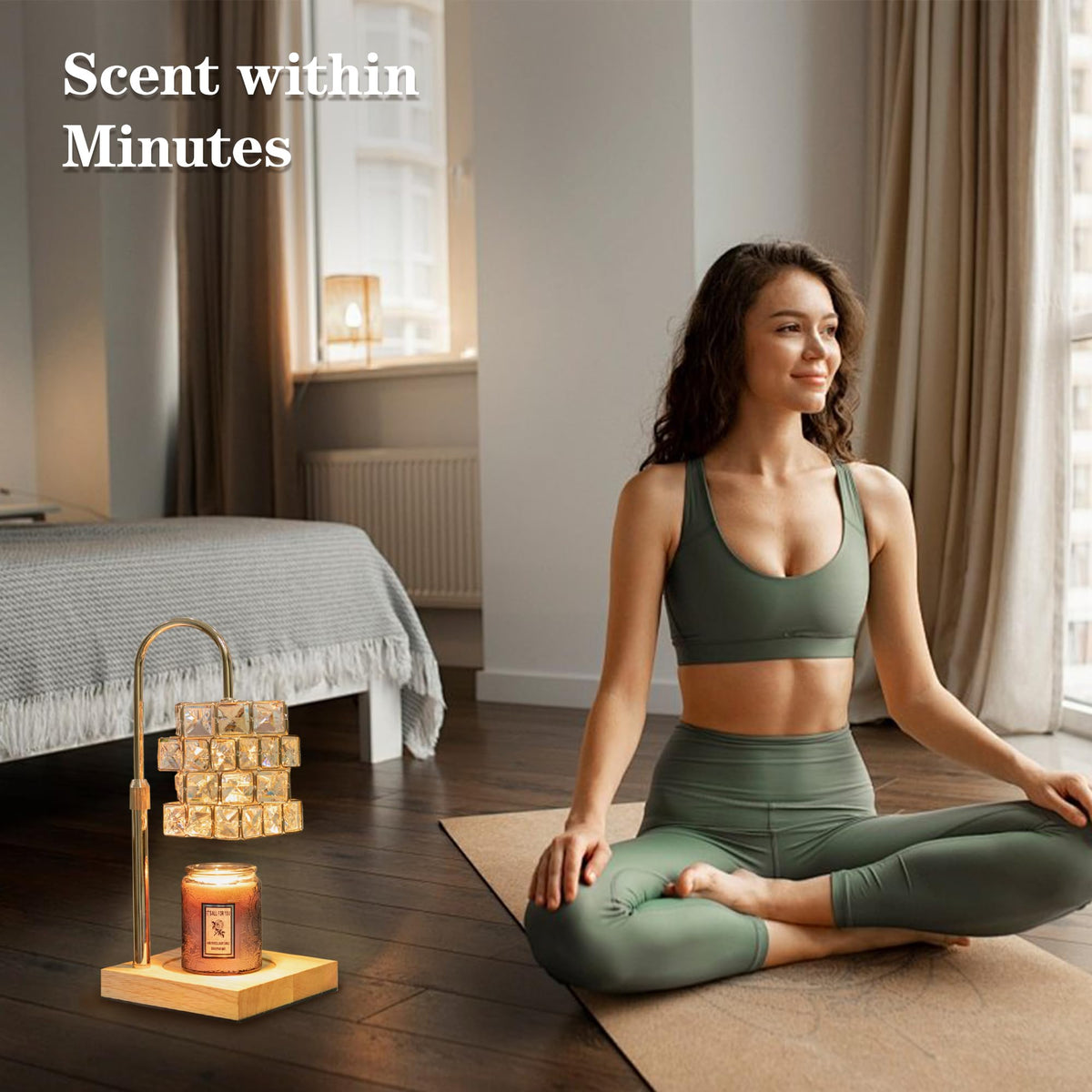 Candle Warmer Lamp with 2 Bulbs, Adjustable Dimmable Amber Glass X42023