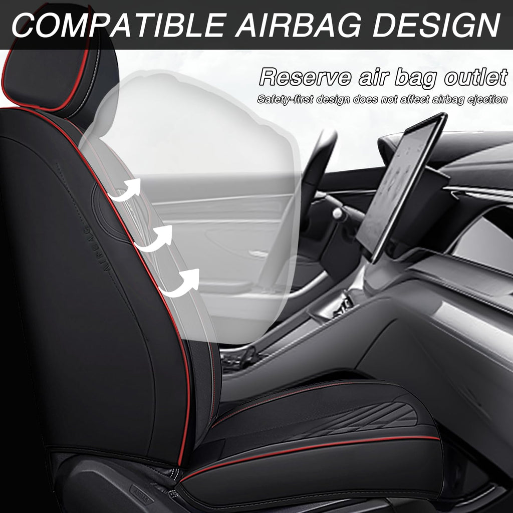 Black-Red Leather Car Seat Covers Full Set B368