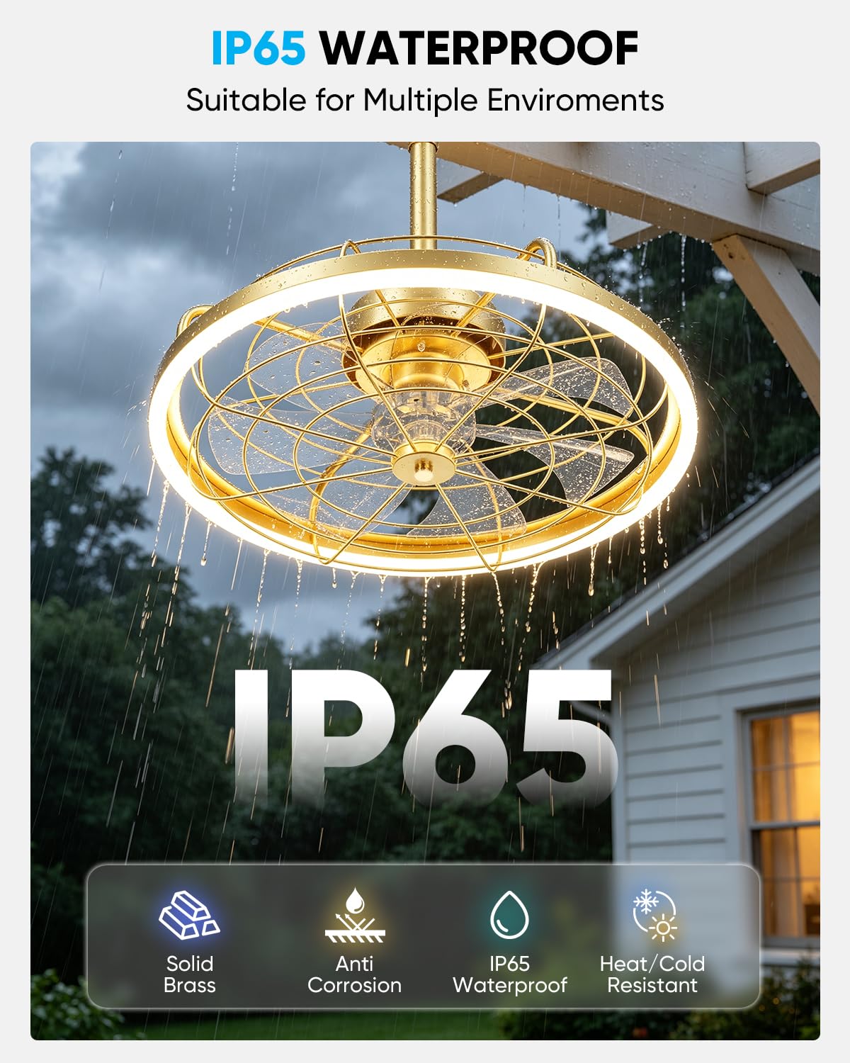 20" Gold Outdoor Ceiling Fan with Light Z90312