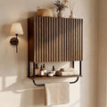 Farmhouse Fluted Wood Wall Mounted Bathroom Cabinet with Adjustable Shelf N51617