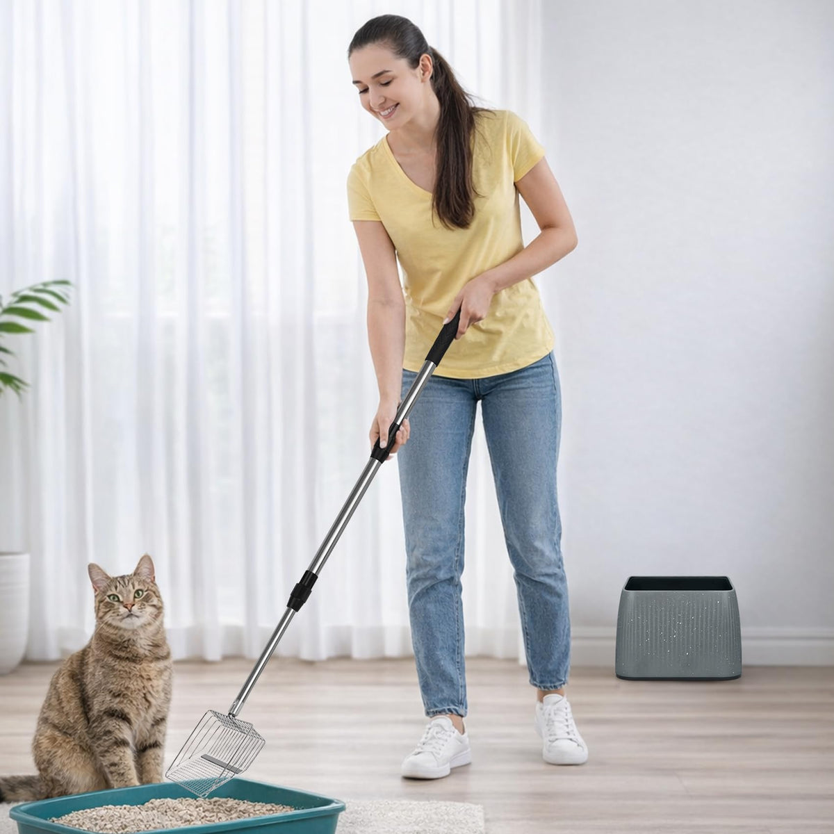 Long Handle Stainless Steel Cat Litter Scoop with Holder H879