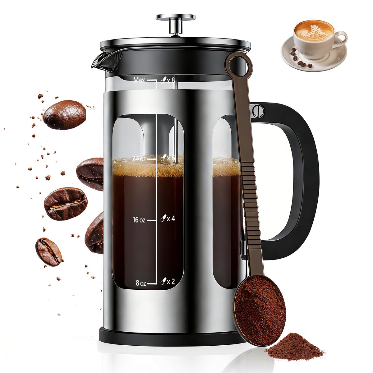 34oz Heat Resistant Glass Stainless Steel French Press Coffee Maker B6950