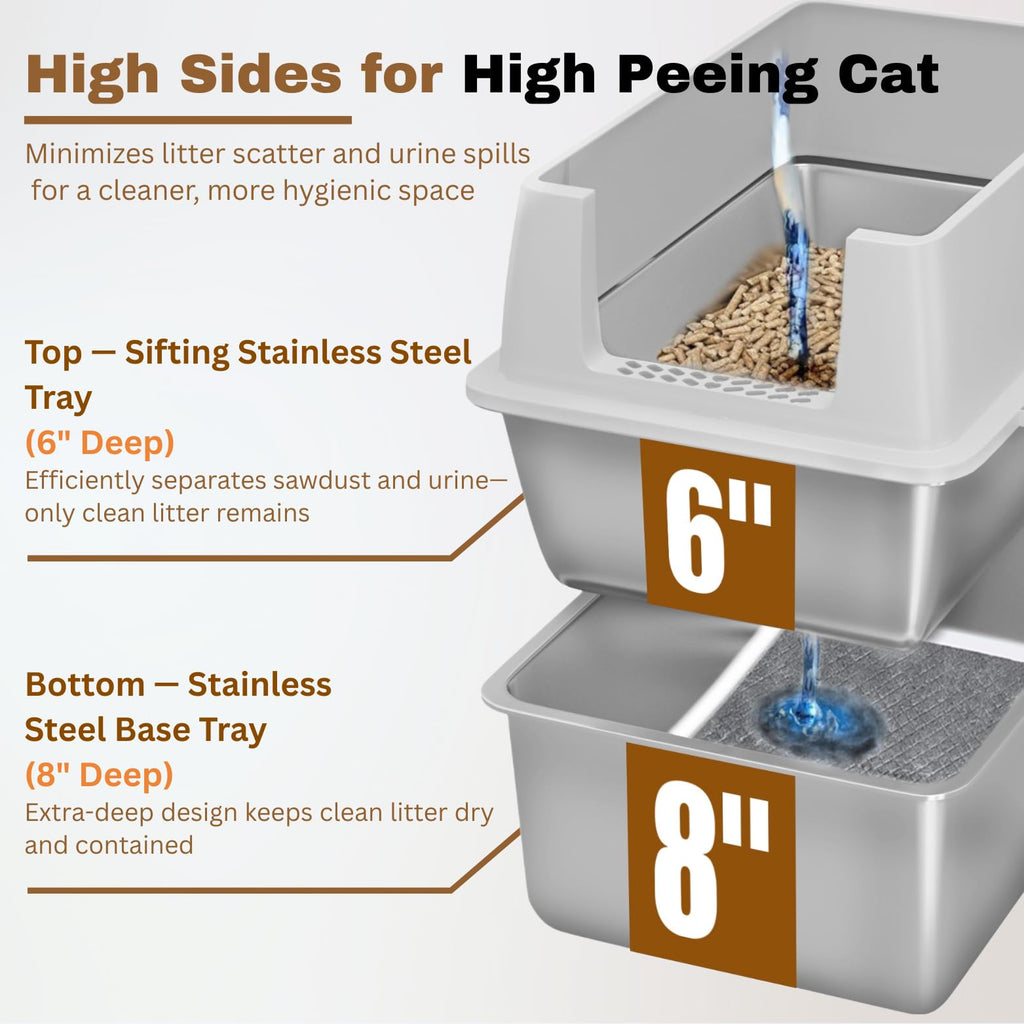 XXL Stainless Steel Sifting Litter Box with Lid E73364
