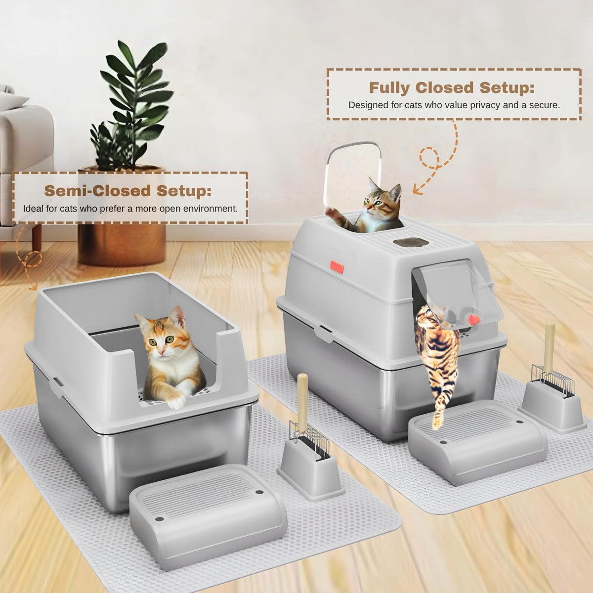 XXL Stainless Steel Sifting Litter Box with Lid E73364