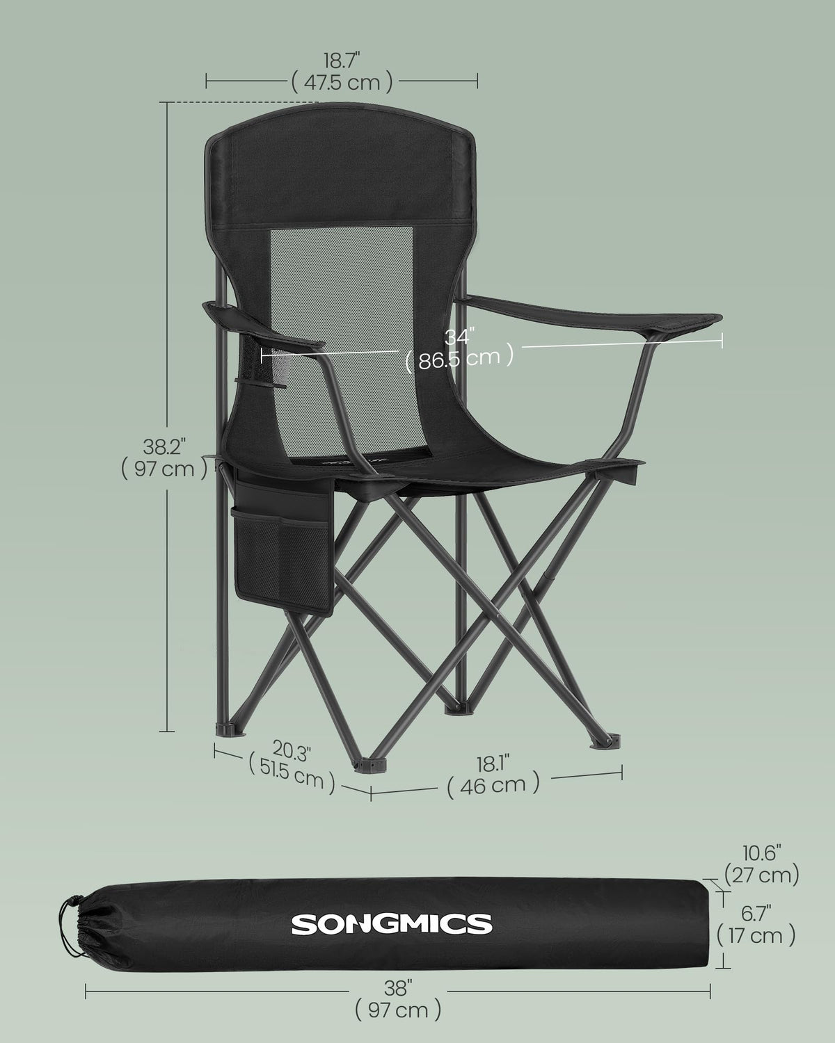 Breathable Camping Chairs, Set of 2, 330 lb Weight Capacity F594205