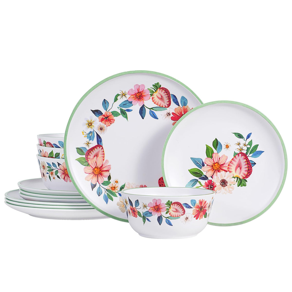 12-Piece Strawberry Melamine Dinnerware Set C56364