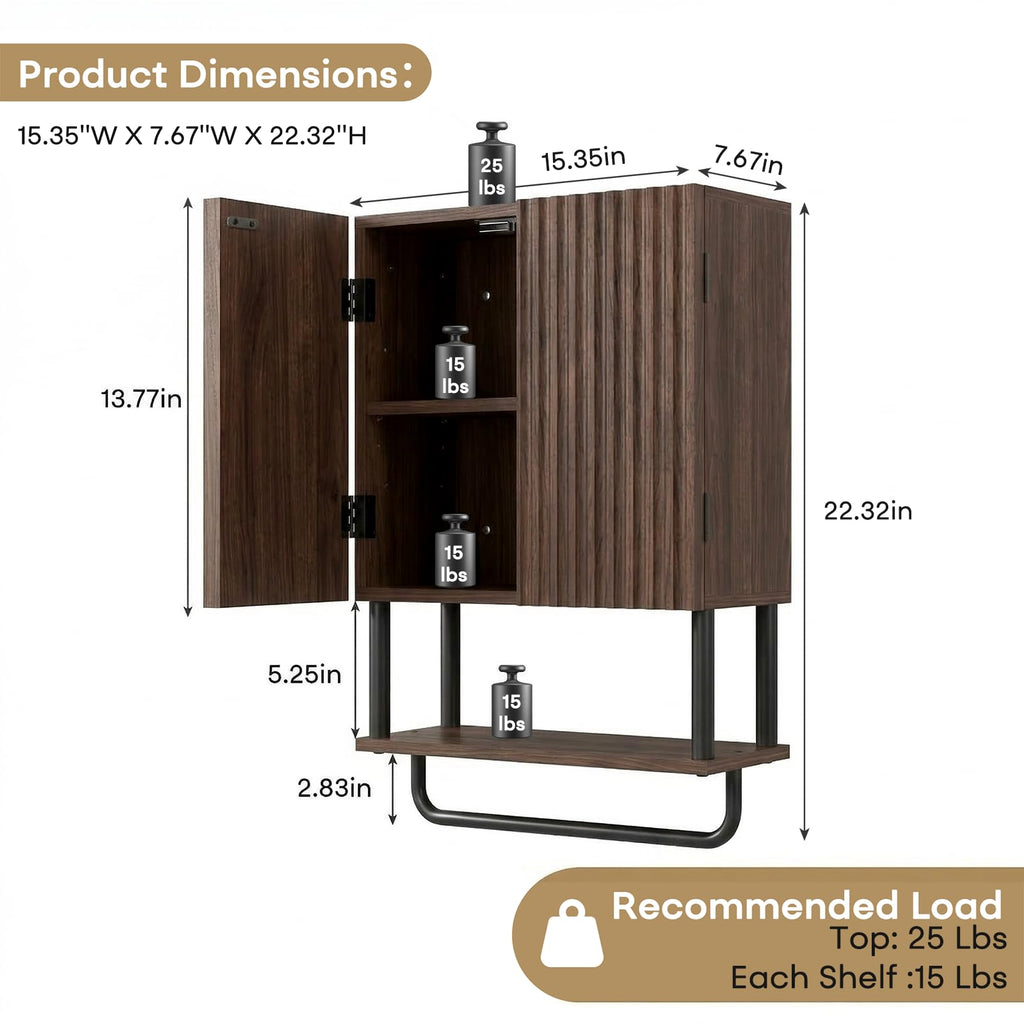 Farmhouse Fluted Wood Wall Mounted Bathroom Cabinet with Adjustable Shelf N51617