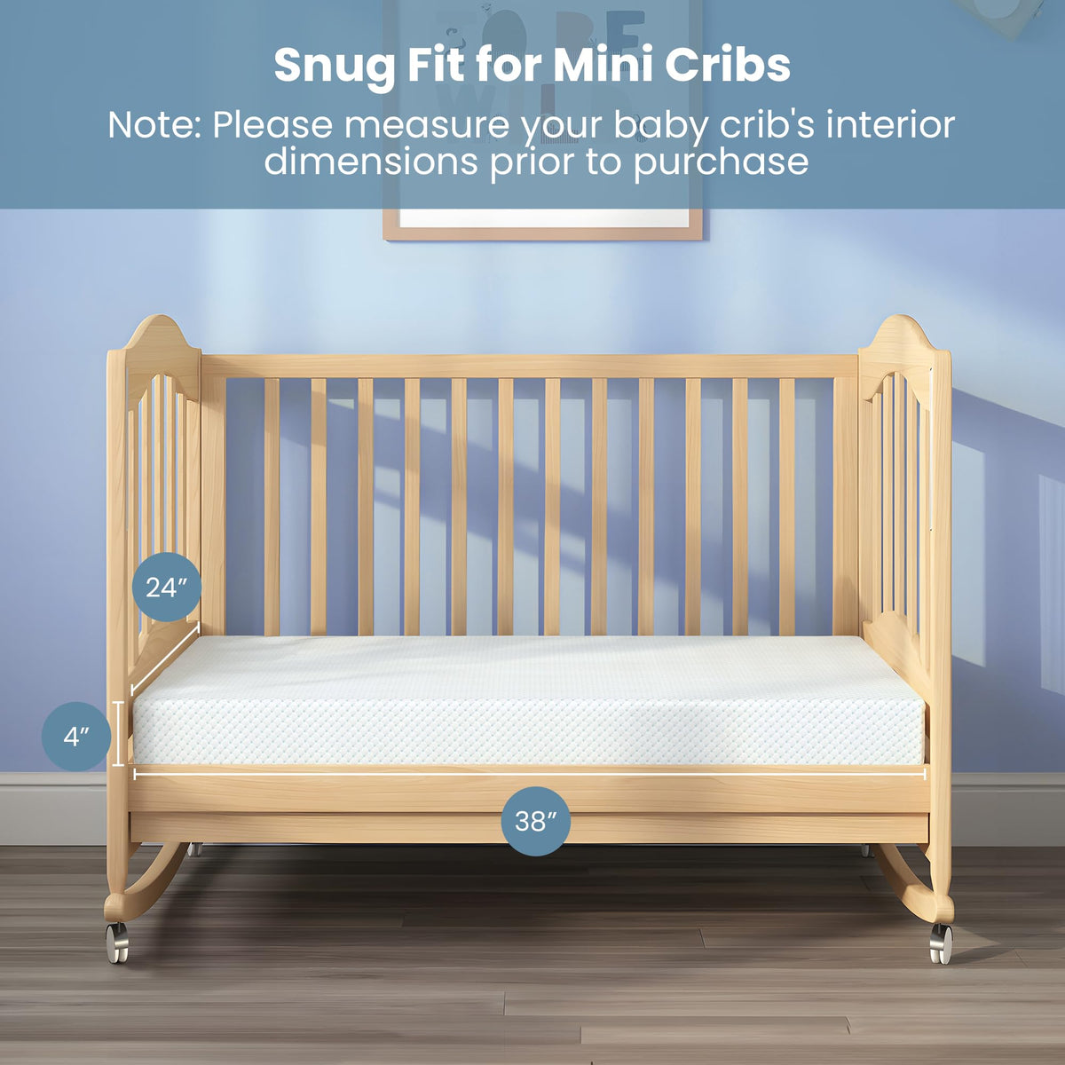 Mini Crib Mattress, 38x24x4 Inch Dual-Sided Gel Memory Foam Y373