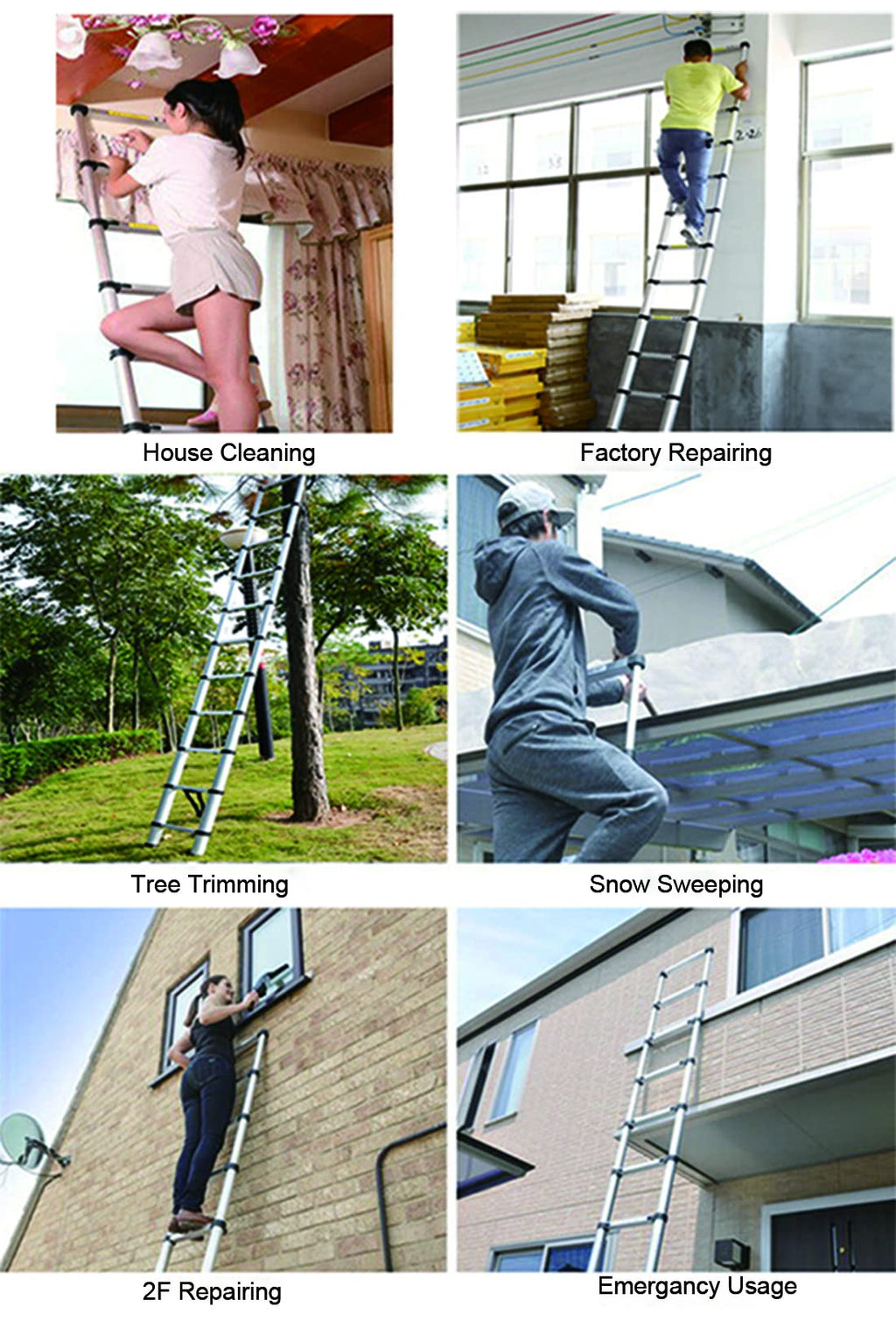 Aluminum Telescoping Extension Ladder 330LB Gray D882236
