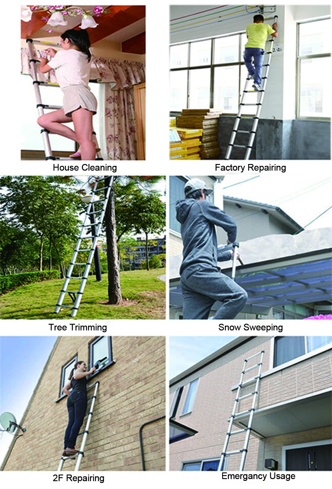 Aluminum Telescoping Extension Ladder 330LB Gray D882236