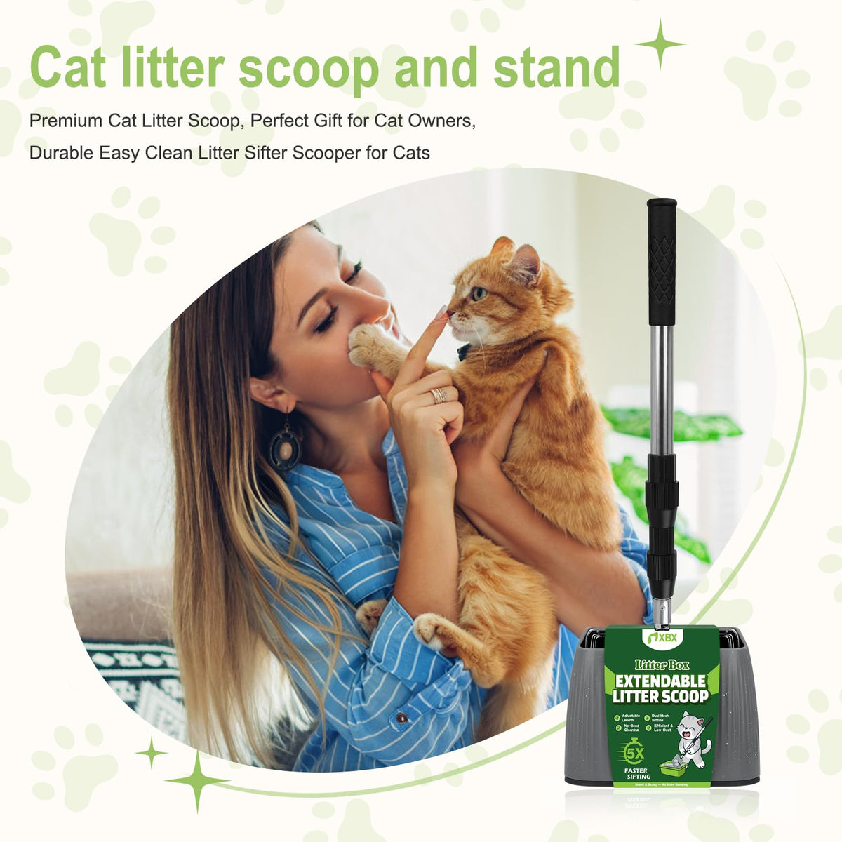 Long Handle Stainless Steel Cat Litter Scoop with Holder H879